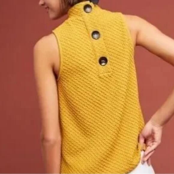 Anthropologie Tops - Anthropologie Mustard Yellow Textured Sleeveless Blouse